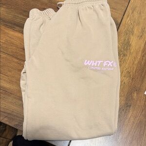 Beige white fox xs Sweatpants with Pink Logo